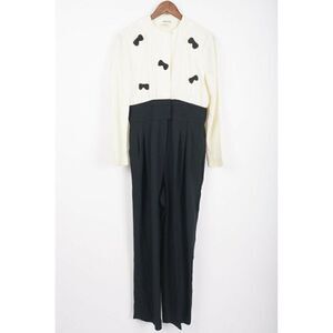 Vintage 80 Depeche Mode Jumpsuit Romper Black Cream Beaded Bows M L